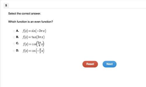 select the correct answer. which function is an even function?