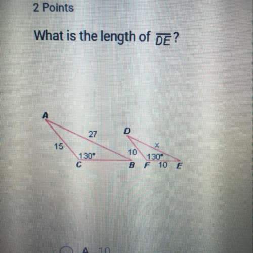 What is the length of de?  a. 10 b. 22 c. 18 d. 12