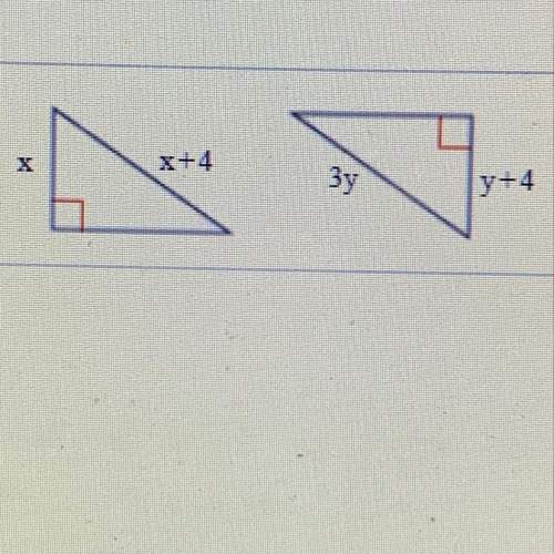 For what values of x and y are the triangles to the right congruent by hl?