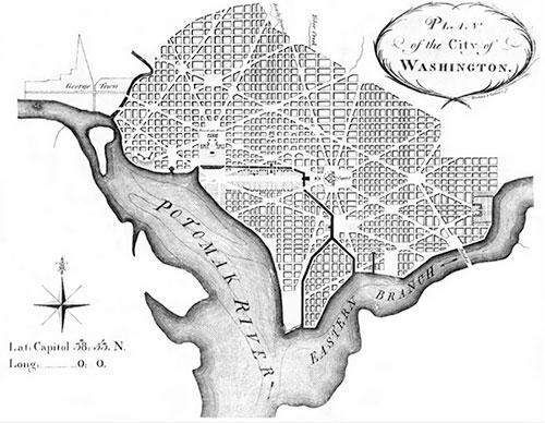 This map (down below in black and white), from 1792, is a plan for the city of washington d.c. how i