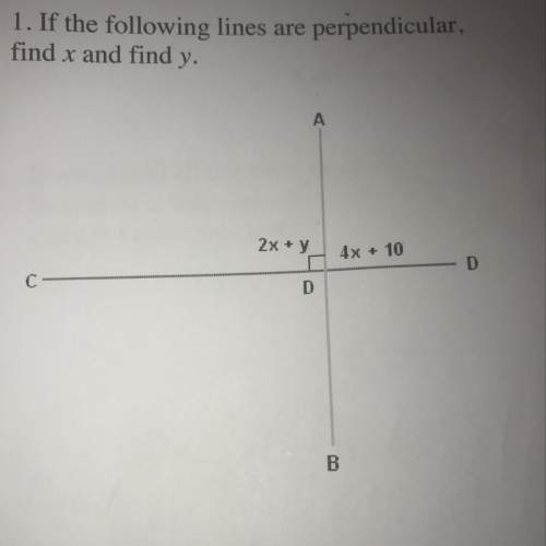 If the following lines are perpendicular, find x and find y.