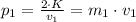 p_{1} = \frac{2\cdot K}{v_{1}} = m_{1}\cdot v_{1}