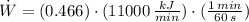 \dot W = (0.466)\cdot (11000\,\frac{kJ}{min})\cdot (\frac{1\,min}{60\,s} )