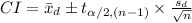 CI=\bar x_{d}\pm t_{\alpha/2, (n-1)}\times \frac{s_{d}}{\sqrt{n}}