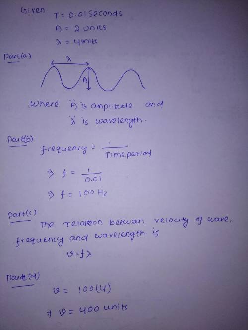 Question: A wave has a period of 0.01 seconds, an amplitude of 2 units and a wavelength of 4 units.