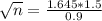 \sqrt{n} = \frac{1.645*1.5}{0.9}
