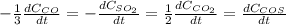 -\frac{1}{3} \frac{dC_{CO}}{dt}=- \frac{dC_{SO_2}}{dt}=\frac{1}{2} \frac{dC_{CO_2}}{dt} =\frac{dC_{COS}}{dt}