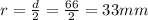 r=\frac{d}{2}=\frac{66}{2}=33 mm