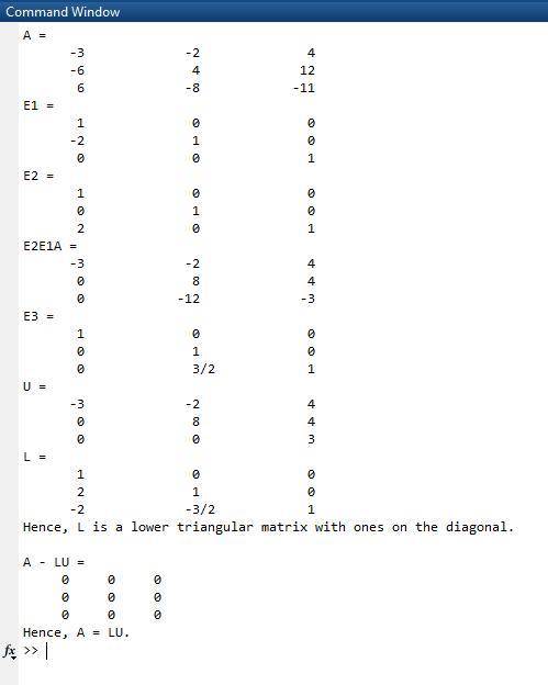 Determine elementary matrices E1, E2, E3 of Type III such that E3E2E1A = U with U an upper triangula