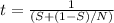 t=\frac{1 }{(S + (1- S)/N) }