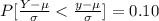 P [ \frac{Y- \mu}{\sigma }  < \frac{y -\mu}{\sigma} ] = 0.10