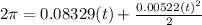 2\pi = 0.08329(t) + \frac{0.00522(t)^2}{2}