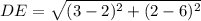DE=\sqrt{(3-2)^2+(2-6)^2}