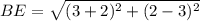 BE=\sqrt{(3+2)^2+(2-3)^2}