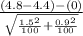 \frac{(4.8-4.4)-(0)}{\sqrt{\frac{1.5^{2} }{100} + \frac{0.9^{2} }{100}} }