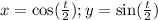 x=\cos(\frac{t}{2}); y= \sin (\frac{t}{2}) \\\\
