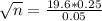 \sqrt{n} = \frac{19.6*0.25}{0.05}