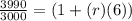 \frac{3990}{3000} = (1+(r)(6))