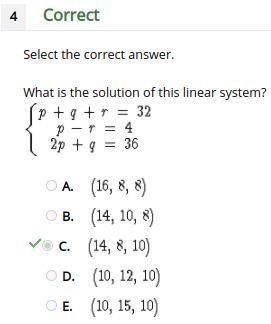 HELP Select the correct answer. What is the solution of this linear system?