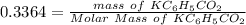 0.3364 = \frac{mass \ of \ KC_6H_5CO_2}{Molar \ Mass \ of \  KC_6H_5CO_2 }