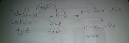 Draw the mechanism for the reaction of an alkyl halide with sodium azide