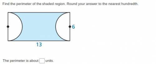 Find the perimeter of the shaded region. Round your answer to the nearest hundredth. The perimeter i