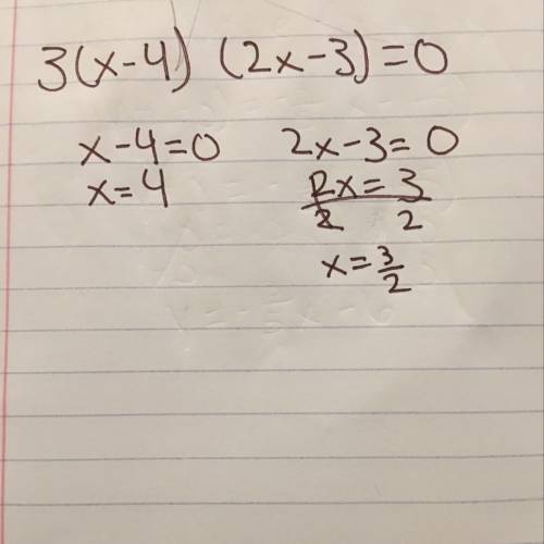 What are the solutions 3(x-4)(2x-3)=0