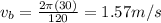 v_b=\frac{2\pi (30)}{120}=1.57 m/s