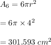 A_6=6\pi r^2\\\\=6\pi \times 4^2\\\\=301.593\ cm^2