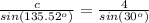 \frac{c}{sin(135.52^o)}=\frac{4}{sin(30^o)}