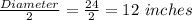 \frac{Diameter}{2} =\frac{24}{2} =12\ inches
