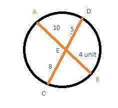Chords ab and cd intersect at point e, ae = 10, eb = 4, and ce = 8. therefore, ed = a) 4 b) 5 c) 6 d