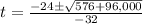 t =\frac{-24\pm \sqrt{576+96,000} }{-32}