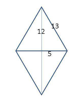 If the perimeter of a rhombus is 52 and one diagonal is 24 what is the area