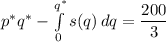 p^*q^*-\int\limits^{q^*}_0 {s(q)} \, dq=\dfrac{200}{3}
