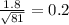 \frac{1.8}{\sqrt{81} } =0.2