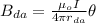 B_{da} = \frac{\mu_o I}{4 \pi r_{da}} \theta