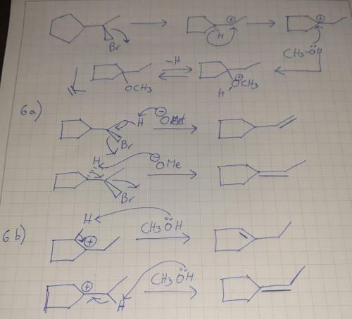 In the absence of sodium methoxide, the same alkyl bromide gives a different product. Draw an arrowp