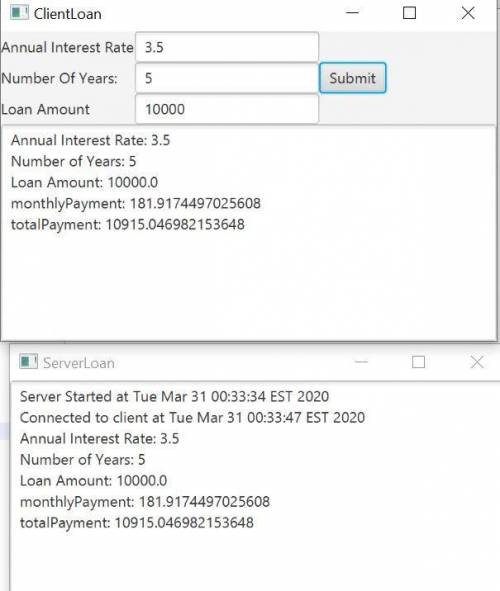 Write a program that calculates payments for loan system. Implement for both client and Server. - Th