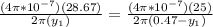 \frac{(4\pi*10^{-7})(28.67)}{2\pi (y_1)} = \frac{(4\pi *10^{-7})(25)}{2\pi (0.47-y_1)}