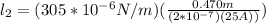 l_2 = (305*10^{-6}N/m)(\frac{0.470m}{(2*10^{-7})(25A))})