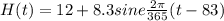 H(t)=12+8.3 sine \frac{2 \pi}{365}(t-83)