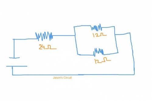 Jason's circuit has a 24-Ω resistor that is connected in series to two 12-Ω resistors that are conne