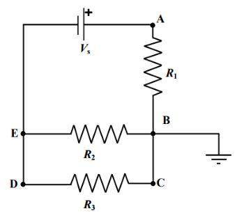 During the lab, you will build the following circuit. Draw arrows beside the resistors R1 , R2 and R