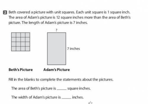 2. Beth covered a picture with unit squares. Each unit square is 1 square inch. The area of Adam's p