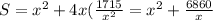 S=x^2+4x(\frac{1715}{x^2}=x^2+\frac{6860}{x}