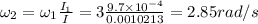 \omega_2 = \omega_1 \frac{I_1}{I} = 3 \frac{9.7\times10^{-4}}{0.0010213} = 2.85 rad/s