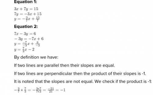 7. Are the two lines parallel, perpendicular, or neither? Explain your answer. Show work needed to a