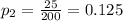 p_{2}=\frac{25}{200}=0.125
