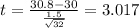 t=\frac{30.8-30}{\frac{1.5}{\sqrt{32}}}=3.017